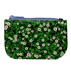 Daisies Clovers Lawn Digital Drawing Background Large Coin Purse by Ravend