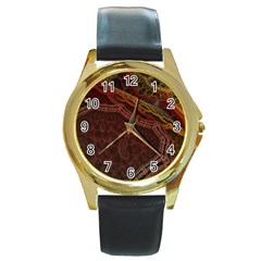 Fractal Pattern Geometric Pattern Disintegration Round Gold Metal Watch