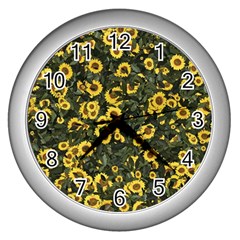 Sunflowers Yellow Flowers Flowers Digital Drawing Wall Clock (silver)