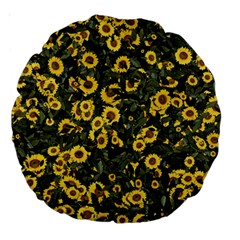 Sunflowers Yellow Flowers Flowers Digital Drawing Large 18  Premium Round Cushions