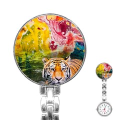 Rainbow Painted Nature Bigcat Stainless Steel Nurses Watch by Sparkle