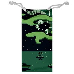 Ship Sea Monster Boat Island Night Pixel Jewelry Bag by Pakemis