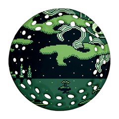 Ship Sea Monster Boat Island Night Pixel Ornament (round Filigree) by Pakemis