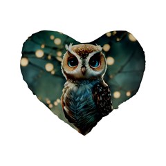 Owl Bird Bird Of Prey Ornithology Animal Standard 16  Premium Flano Heart Shape Cushions by Pakemis