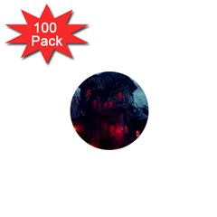Haunted House Halloween Cemetery Moonlight 1  Mini Buttons (100 Pack)  by Pakemis