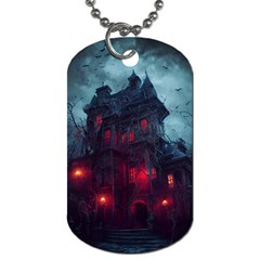 Haunted House Halloween Cemetery Moonlight Dog Tag (one Side) by Pakemis