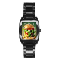 Hamburger Cheeseburger Burger 3d Render Snack Stainless Steel Barrel Watch by Pakemis