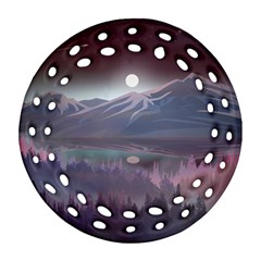 Mountains Nature Forest Moon Landscape Moonlight Round Filigree Ornament (two Sides) by Pakemis