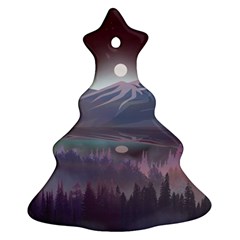 Mountains Nature Forest Moon Landscape Moonlight Christmas Tree Ornament (two Sides) by Pakemis