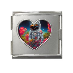 Astronaut Universe Planting Flowers Cosmos Galaxy Mega Link Heart Italian Charm (18mm) by Pakemis