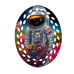 Astronaut Universe Planting Flowers Cosmos Galaxy Ornament (oval Filigree) by Pakemis