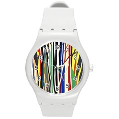 Abstract Trees Colorful Artwork Woods Round Plastic Sport Watch (m) by Pakemis