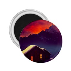 Cabin Mountains Snow Sun Winter Dusk 2 25  Magnets by Pakemis