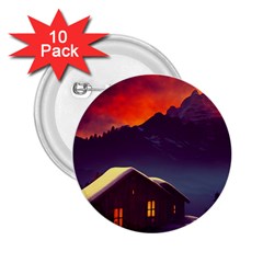 Cabin Mountains Snow Sun Winter Dusk 2 25  Buttons (10 Pack)  by Pakemis