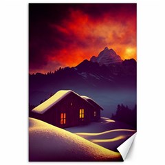 Cabin Mountains Snow Sun Winter Dusk Canvas 12  X 18  by Pakemis