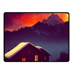 Cabin Mountains Snow Sun Winter Dusk Fleece Blanket (small) by Pakemis