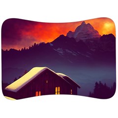 Cabin Mountains Snow Sun Winter Dusk Velour Seat Head Rest Cushion