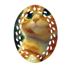 Cute Cat Cat Feline 3d Oval Filigree Ornament (two Sides) by Pakemis