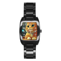 Cute Cat Cat Feline 3d Stainless Steel Barrel Watch by Pakemis