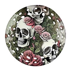 Skulls Roses Wallpaper Garden Artwork Ornament (round Filigree) by Pakemis