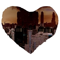 Skyline Skyscrapers Futuristic Sci-fi Panorama Large 19  Premium Heart Shape Cushions by Pakemis