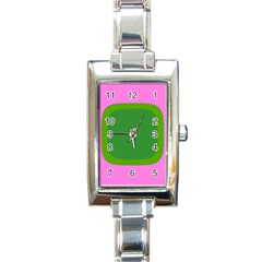 Pink And Green 1105 - Groovy Retro Style Art Rectangle Italian Charm Watch by KorokStudios