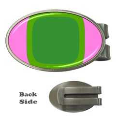 Pink And Green 1105 - Groovy Retro Style Art Money Clips (oval)  by KorokStudios