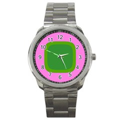 Pink And Green 1105 - Groovy Retro Style Art Sport Metal Watch by KorokStudios