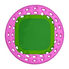 Pink And Green 1105 - Groovy Retro Style Art Ornament (round Filigree) by KorokStudios