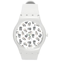 Cute Seamless Pattern With Koala Panda Bear Round Plastic Sport Watch (m) by Pakemis