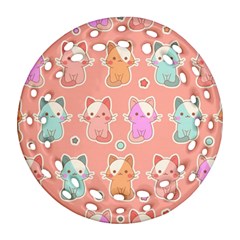 Cute Kawaii Kittens Seamless Pattern Ornament (round Filigree) by Pakemis