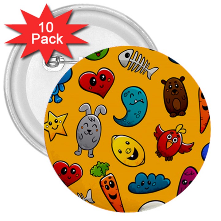 Graffiti Characters Seamless Ornament 3  Buttons (10 pack) 