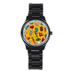 Graffiti Characters Seamless Ornament Stainless Steel Round Watch