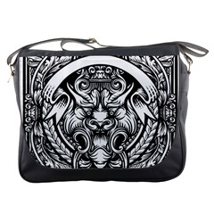 Tiger Illustration Vintage Border Frame Engraving With Retro Ornament Pattern Antique Rococo Style D Messenger Bag