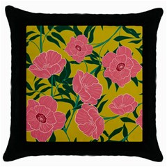 Pink Flower Seamless Pattern Throw Pillow Case (black)