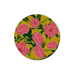 Pink Flower Seamless Pattern Rubber Coaster (round) by Pakemis