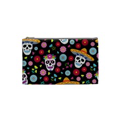 Day Dead Skull With Floral Ornament Flower Seamless Pattern Cosmetic Bag (small) by Pakemis