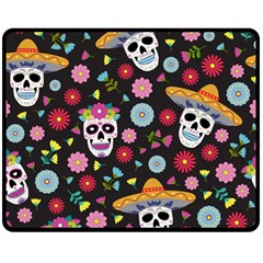 Day Dead Skull With Floral Ornament Flower Seamless Pattern Double Sided Fleece Blanket (medium) by Pakemis