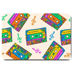 Seamless Pattern With Colorfu Cassettes Hippie Style Doodle Musical Texture Wrapping Fabric Vector Large Doormat by Pakemis