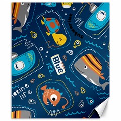 Seamless Pattern Vector Submarine With Sea Animals Cartoon Canvas 8  X 10  by Pakemis