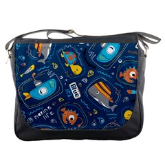 Seamless Pattern Vector Submarine With Sea Animals Cartoon Messenger Bag by Pakemis