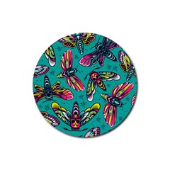 Vintage Colorful Insects Seamless Pattern Rubber Round Coaster (4 Pack)