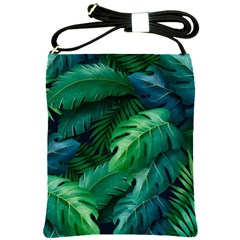 Tropical Green Leaves Background Shoulder Sling Bag