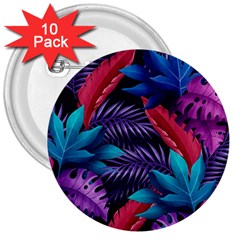 Background With Violet Blue Tropical Leaves 3  Buttons (10 Pack) 