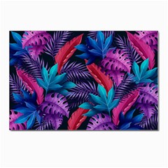 Background With Violet Blue Tropical Leaves Postcards 5  X 7  (pkg Of 10) by Pakemis