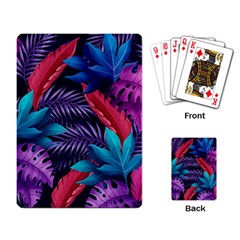 Background With Violet Blue Tropical Leaves Playing Cards Single Design (rectangle) by Pakemis