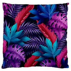 Background With Violet Blue Tropical Leaves Large Cushion Case (one Side) by Pakemis