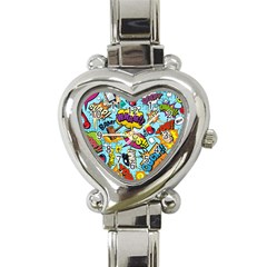 Comic Elements Colorful Seamless Pattern Heart Italian Charm Watch by Pakemis