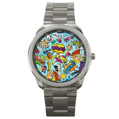 Comic Elements Colorful Seamless Pattern Sport Metal Watch by Pakemis