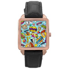 Comic Elements Colorful Seamless Pattern Rose Gold Leather Watch  by Pakemis